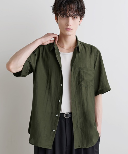 ASTRONOMY(アストロノミー)の「Buyer's Select /【接触冷感】リネン混半袖レギュラーカラーシャツ(シャツ/ブラウス・メンズ・グレー/カーキ/ブラック/ブラウン・L/M/XL)」の4枚目の写真