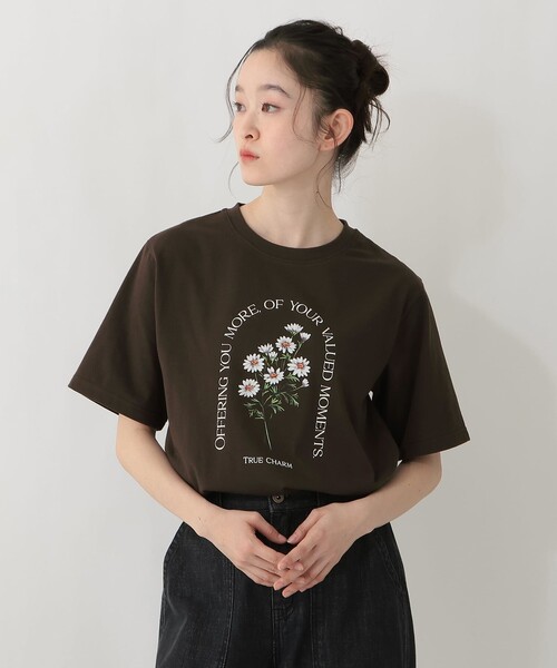 Afternoon Tea(アフタヌーンティー)の「フラワープリントTシャツ/デイジー(Tシャツ/カットソー・レディース・オフホワイト/ダークブラウン・MEDIUM)」の2枚目の写真