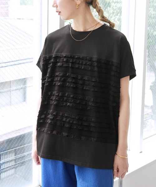 reca（レカ）の「フリル切り替えワイドプルオーバー（Tシャツ/カットソー・レディース・オフホワイト/ブラック/グリーン系その他・FREE）」の12枚目の写真