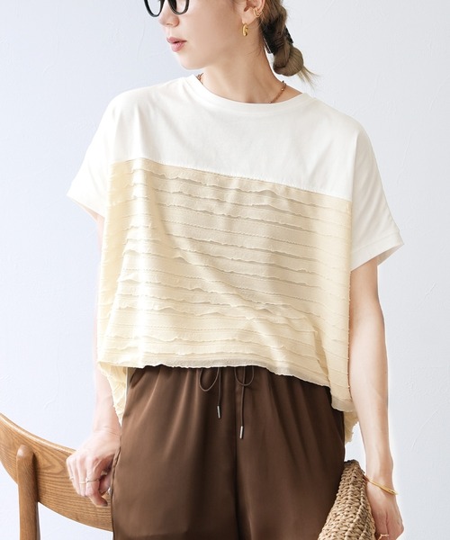 reca（レカ）の「フリル切り替えワイドプルオーバー（Tシャツ/カットソー・レディース・オフホワイト/ブラック/グリーン系その他・FREE）」の7枚目の写真