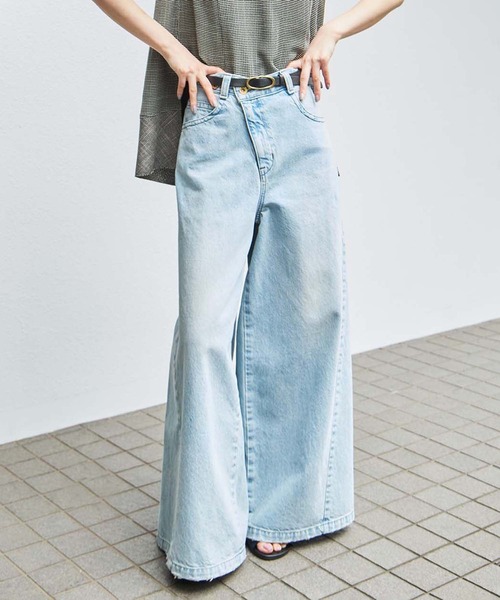 STUDIOUS(ステュディオス)の「【STUDIOUS/ステュディオス】Bleached Baggy Jeans/ブリーチバギージーンズ/ウォッシャブル/くびれ効果/サイズ調整可(デニムパンツ・レディース・ダークインディゴブルー/ブラック・1/2)」の1枚目の写真