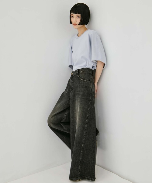 STUDIOUS(ステュディオス)の「【STUDIOUS/ステュディオス】Bleached Baggy Jeans/ブリーチバギージーンズ/ウォッシャブル/くびれ効果/サイズ調整可(デニムパンツ・レディース・ダークインディゴブルー/ブラック・1/2)」の22枚目の写真