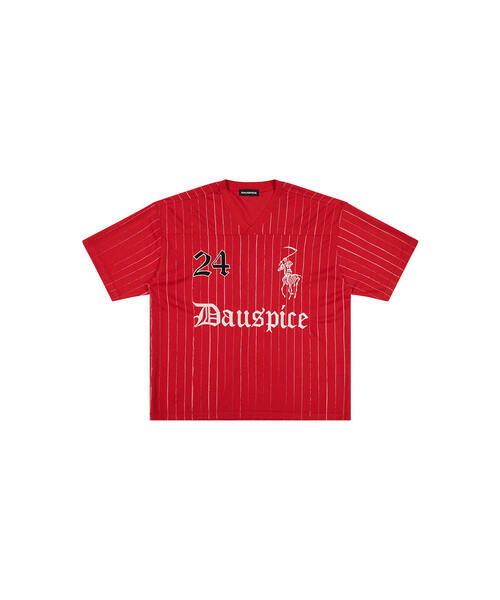 DAUSPICE(ディーオスピス)の「BB STRIPE FOOTBALL JERSEY Red(Tシャツ/カットソー・レディース・レッド・MEDIUM/LARGE)」の1枚目の写真