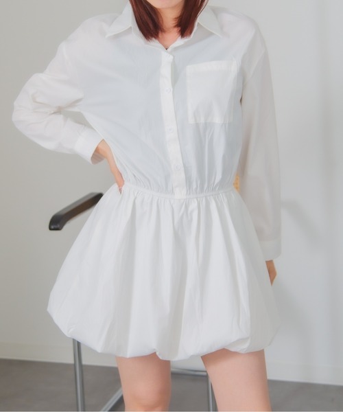 Chiina(チーナ)の「Chiina / ストライプ柄バルーンシャツワンピース(シャツワンピース・レディース・ホワイト/ライトブルー/ブルー/ライトピンク・FREE)」の2枚目の写真