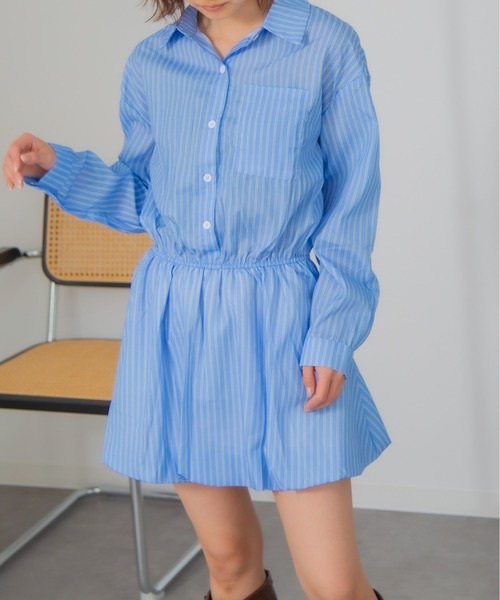 Chiina(チーナ)の「Chiina / ストライプ柄バルーンシャツワンピース(シャツワンピース・レディース・ホワイト/ライトブルー/ブルー/ライトピンク・FREE)」の10枚目の写真