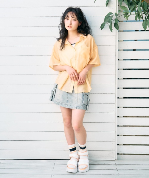 LOVETOXIC(ラブトキシック)の「【接触冷感】シアールーズ半袖シャツ(シャツ/ブラウス・キッズ・オフホワイト/ライトグリーン/オレンジ・M:150cm/S:140cm/L:160cm/130cm)」の5枚目の写真