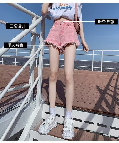 Ritzy(リッツィー)の「フリンジ デニムショーツ(デニムパンツ・レディース・ブルー/ピンク/ホワイト・M/S)」の9枚目の写真