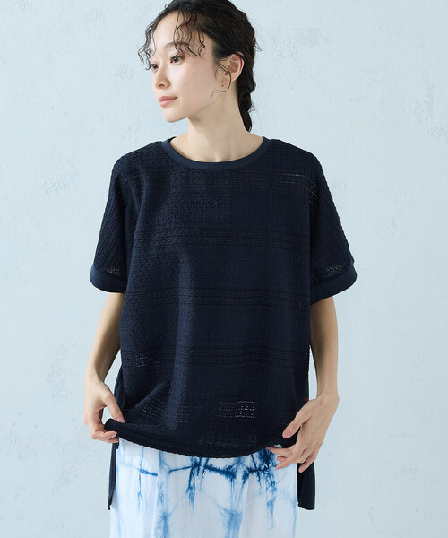 ONIGIRI(オニギリ)の「カットジャガード 切り替えTシャツ(Tシャツ/カットソー・レディース・アイボリー/ネイビー・FREE)」の12枚目の写真
