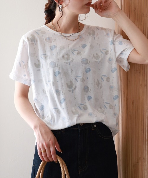 Emago（イマゴ）の「EMAGO 花ｵﾊﾟｰﾙﾌﾟﾘﾝﾄﾚｷﾞｭﾗｰT 半袖（Tシャツ/カットソー・レディース・ホワイト・FREE）」の5枚目の写真