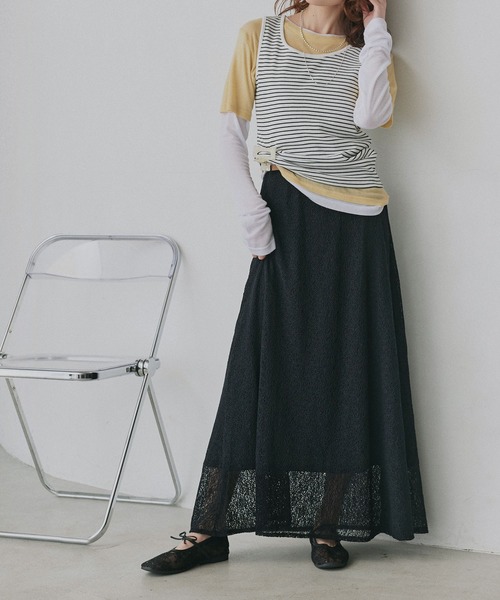 ad thie（アドティエ）の「レース ロングスカート（スカート・レディース・ブラック/オフホワイト・FREE）」の12枚目の写真