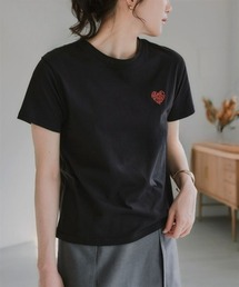 高身長 綿100%ハートラメ刺しゅうTシャツ(トールサイズ)Essenave