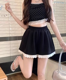 ＼360度どこから見ても可愛い／ 裾レース レイヤード風 ワイドショートパンツ