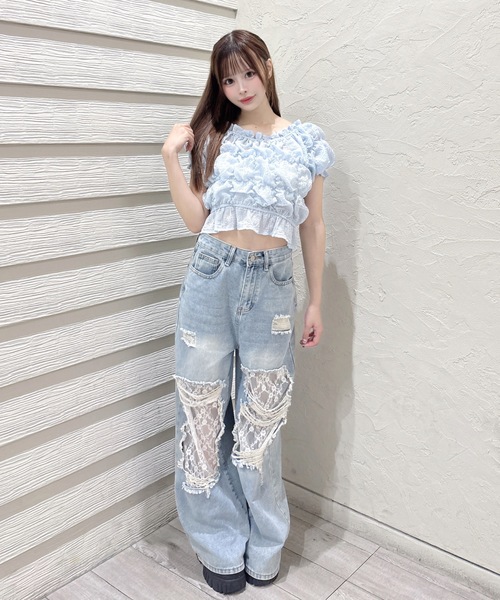 one way(ワンウェイ)の「2WAYシャーリングブラウス(Tシャツ/カットソー・レディース・ブラック/ホワイト/ブルー・FREE)」の12枚目の写真