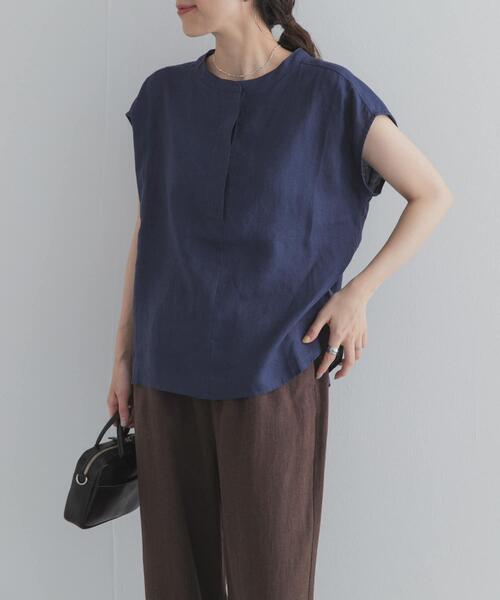URBAN RESEARCH DOORS(アーバンリサーチドアーズ)の「リネンスキッパーフレンチブラウス|フレンチスリーブ/麻/涼しい/オンオフ(シャツ/ブラウス・レディース・ネイビー/オレンジ系その他/ブルー/オフホワイト・FREE)」の10枚目の写真