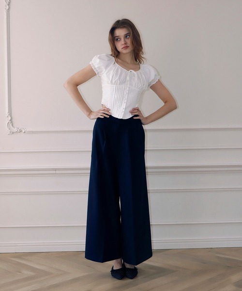 mieya mieya(ミーヤミーヤ)の「【mieya mieya】MINI FRILL WIDE-LEG PT/ミニフリルワイドレッグパンツ(スラックス・レディース・ネイビー/グレー/グレイッシュベージュ・SMALL/MEDIUM)」の22枚目の写真