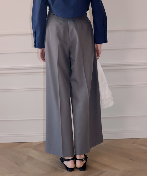 mieya mieya(ミーヤミーヤ)の「【mieya mieya】MINI FRILL WIDE-LEG PT/ミニフリルワイドレッグパンツ(スラックス・レディース・ネイビー/グレー/グレイッシュベージュ・SMALL/MEDIUM)」の6枚目の写真