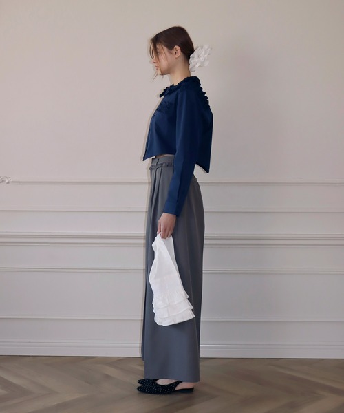 mieya mieya(ミーヤミーヤ)の「【mieya mieya】MINI FRILL WIDE-LEG PT/ミニフリルワイドレッグパンツ(スラックス・レディース・ネイビー/グレー/グレイッシュベージュ・SMALL/MEDIUM)」の15枚目の写真