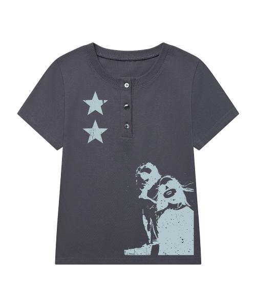 GRAVER（グレーバー）の「[ユニセックス]STAR2 ヘンリーネック半袖Tシャツ 2色（Tシャツ/カットソー・レディース・Beige/チャコールグレー・MEDIUM/LARGE）」の13枚目の写真
