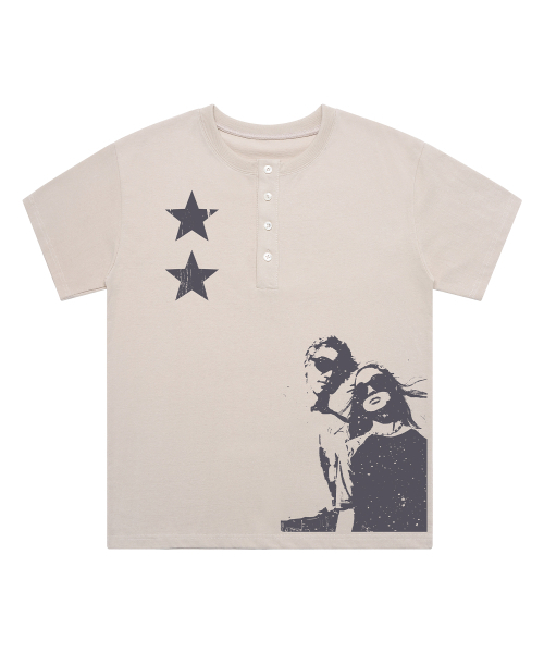 GRAVER（グレーバー）の「[ユニセックス]STAR2 ヘンリーネック半袖Tシャツ 2色（Tシャツ/カットソー・レディース・Beige/チャコールグレー・MEDIUM/LARGE）」の14枚目の写真