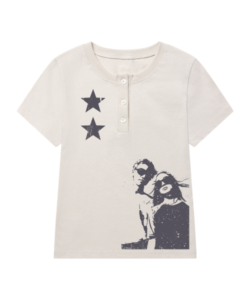 GRAVER（グレーバー）の「[ユニセックス]STAR2 ヘンリーネック半袖Tシャツ 2色（Tシャツ/カットソー・レディース・Beige/チャコールグレー・MEDIUM/LARGE）」の15枚目の写真