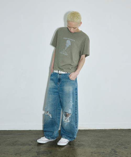 SCALLYWAG（スカリーワグ）の「VTG スクラッチダメージセギングデニムパンツ[ライトインディゴ]（デニムパンツ・レディース・その他・SMALL/MEDIUM/LARGE/X-LARGE）」の4枚目の写真