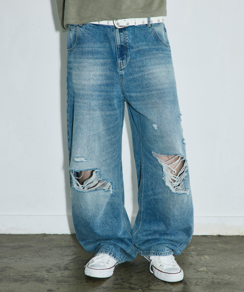 SCALLYWAG（スカリーワグ）の「VTG スクラッチダメージセギングデニムパンツ[ライトインディゴ]（デニムパンツ・レディース・その他・SMALL/MEDIUM/LARGE/X-LARGE）」の6枚目の写真