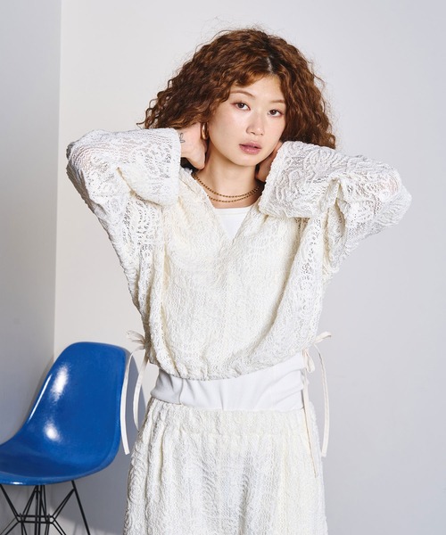 ROSE BUD（ローズバッド）の「MOLE LACE HOODIE（Tシャツ/カットソー・レディース・ブラック/ホワイト・ONE SIZE）」の10枚目の写真