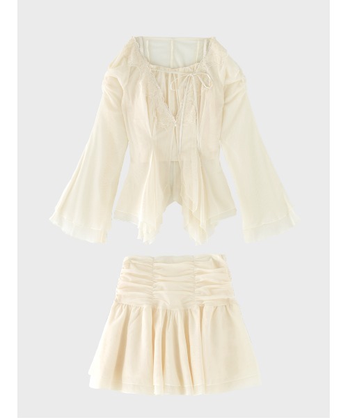 M me eme(エムミーエメ)の「Veil tulle ensemble onepiece(eme11100)(セットアップ・レディース・アイボリー/ピンク・FREE)」の3枚目の写真