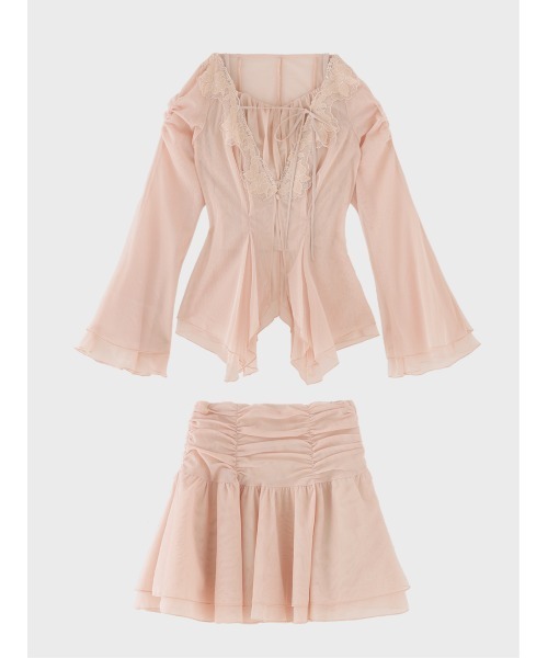 M me eme(エムミーエメ)の「Veil tulle ensemble onepiece(eme11100)(セットアップ・レディース・アイボリー/ピンク・FREE)」の4枚目の写真