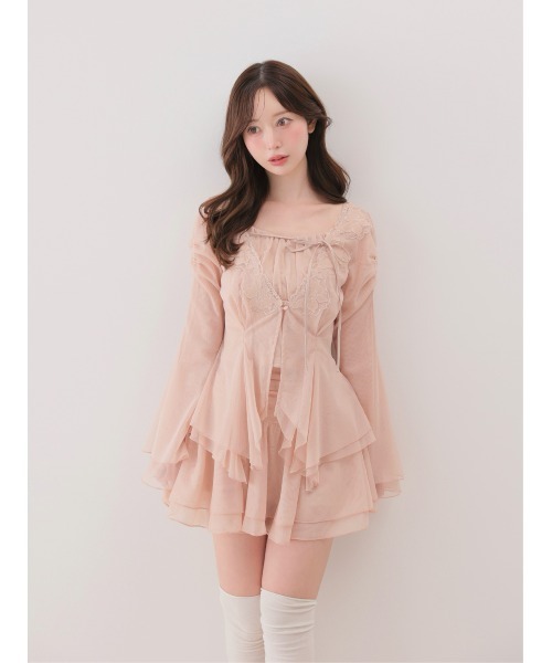 M me eme(エムミーエメ)の「Veil tulle ensemble onepiece(eme11100)(セットアップ・レディース・アイボリー/ピンク・FREE)」の12枚目の写真