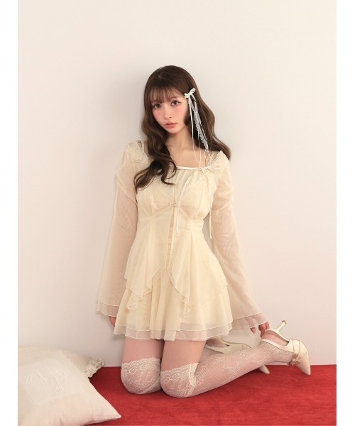 M me eme(エムミーエメ)の「Veil tulle ensemble onepiece(eme11100)(セットアップ・レディース・アイボリー/ピンク・FREE)」の5枚目の写真