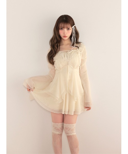 M me eme(エムミーエメ)の「Veil tulle ensemble onepiece(eme11100)(セットアップ・レディース・アイボリー/ピンク・FREE)」の7枚目の写真