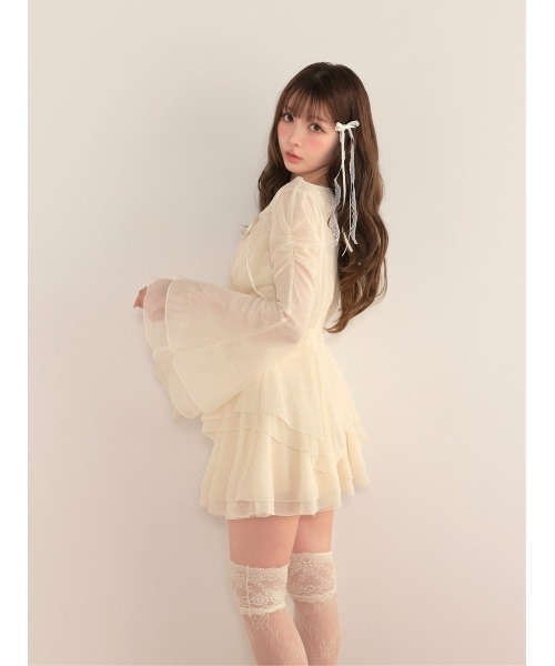 M me eme(エムミーエメ)の「Veil tulle ensemble onepiece(eme11100)(セットアップ・レディース・アイボリー/ピンク・FREE)」の8枚目の写真
