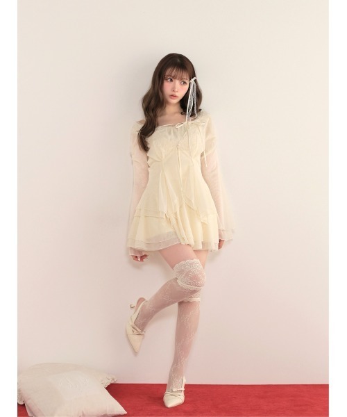 M me eme(エムミーエメ)の「Veil tulle ensemble onepiece(eme11100)(セットアップ・レディース・アイボリー/ピンク・FREE)」の9枚目の写真