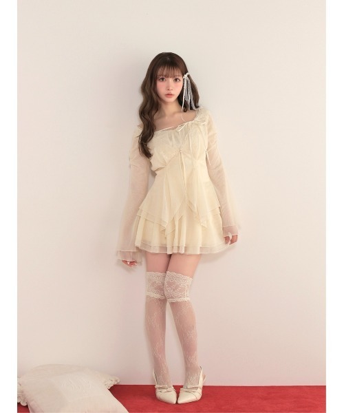 M me eme(エムミーエメ)の「Veil tulle ensemble onepiece(eme11100)(セットアップ・レディース・アイボリー/ピンク・FREE)」の10枚目の写真