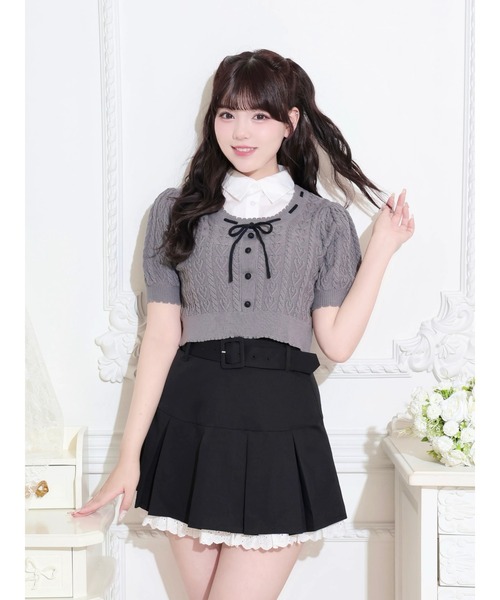 NOEMIE(ノエミー)の「ハートケーブルレイヤードリボンニット(Tシャツ/カットソー・レディース・ダークグレー/ピンク/ブラック・M)」の3枚目の写真