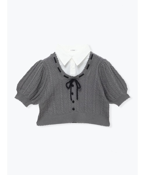 NOEMIE(ノエミー)の「ハートケーブルレイヤードリボンニット(Tシャツ/カットソー・レディース・ダークグレー/ピンク/ブラック・M)」の15枚目の写真