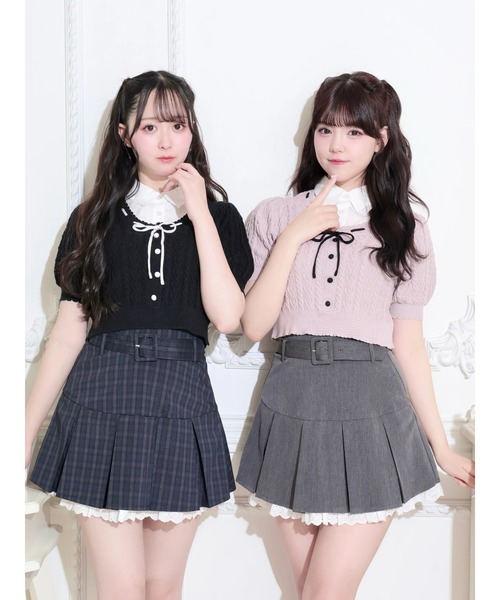 NOEMIE(ノエミー)の「ハートケーブルレイヤードリボンニット(Tシャツ/カットソー・レディース・ダークグレー/ピンク/ブラック・M)」の4枚目の写真