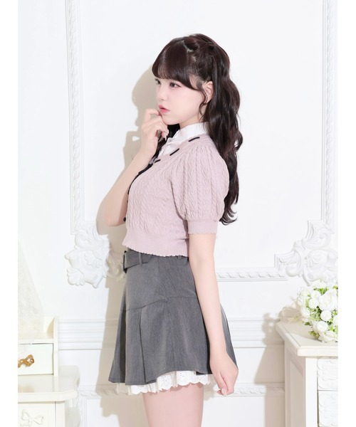 NOEMIE(ノエミー)の「ハートケーブルレイヤードリボンニット(Tシャツ/カットソー・レディース・ダークグレー/ピンク/ブラック・M)」の5枚目の写真
