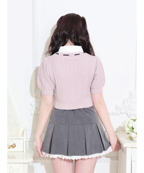 NOEMIE(ノエミー)の「ハートケーブルレイヤードリボンニット(Tシャツ/カットソー・レディース・ダークグレー/ピンク/ブラック・M)」の6枚目の写真