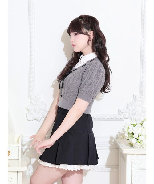 NOEMIE(ノエミー)の「ハートケーブルレイヤードリボンニット(Tシャツ/カットソー・レディース・ダークグレー/ピンク/ブラック・M)」の8枚目の写真