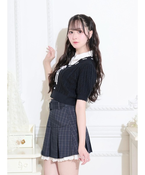 NOEMIE(ノエミー)の「ハートケーブルレイヤードリボンニット(Tシャツ/カットソー・レディース・ダークグレー/ピンク/ブラック・M)」の11枚目の写真