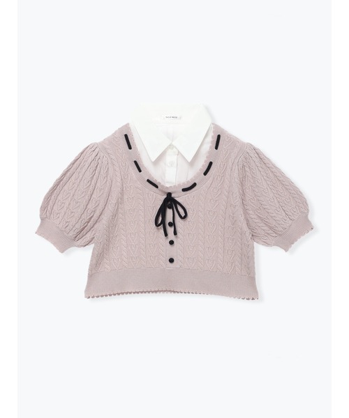 NOEMIE(ノエミー)の「ハートケーブルレイヤードリボンニット(Tシャツ/カットソー・レディース・ダークグレー/ピンク/ブラック・M)」の14枚目の写真