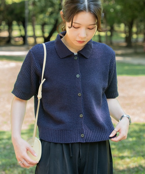 セール】【Airi Select】 メッシュポロニットトップス /半袖ニット
