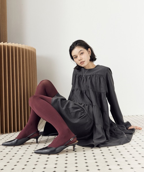 en CAnAF(エンカナフ)の「【一枚でおしゃれが完成◎】ピーチスキンティアードチュニックワンピース(ワンピース・レディース・ブラック/キャメル/チャコールグレー/アイボリー/ブラウン/レッド・フリー/M)」の2枚目の写真