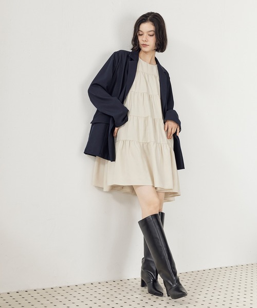 en CAnAF(エンカナフ)の「【一枚でおしゃれが完成◎】ピーチスキンティアードチュニックワンピース(ワンピース・レディース・ブラック/キャメル/チャコールグレー/アイボリー/ブラウン/レッド・フリー/M)」の12枚目の写真