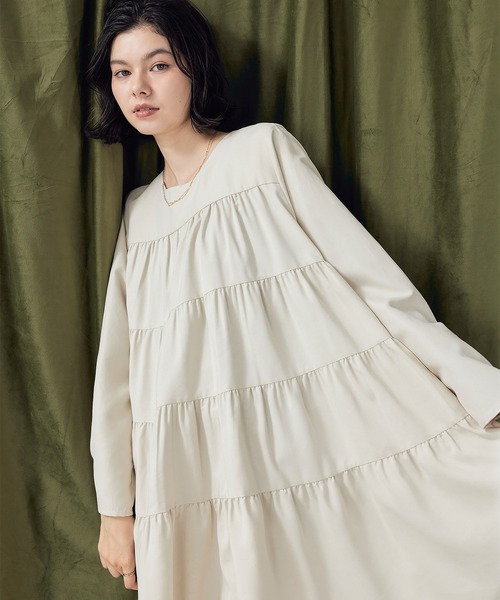 en CAnAF(エンカナフ)の「【一枚でおしゃれが完成◎】ピーチスキンティアードチュニックワンピース(ワンピース・レディース・ブラック/キャメル/チャコールグレー/アイボリー/ブラウン/レッド・フリー/M)」の11枚目の写真