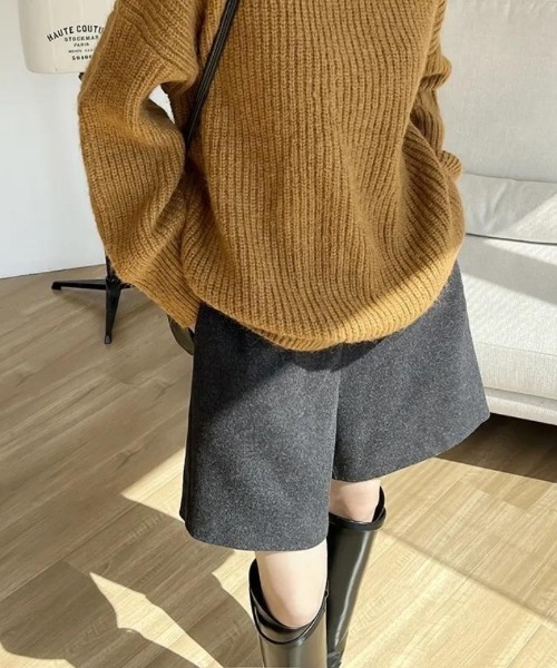 Ritzy(リッツィー)の「エストゴム ウール調ハーフショーツ(その他パンツ・レディース・ブラック/ベージュ・M/L)」の2枚目の写真