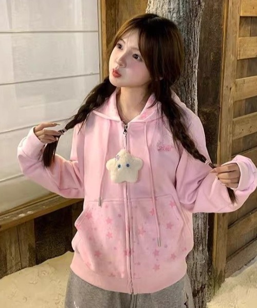 AVYL(アヴィル)の「星柄切り替えジップアップパーカー(パーカー・レディース・グレー/ピンク・M)」の2枚目の写真