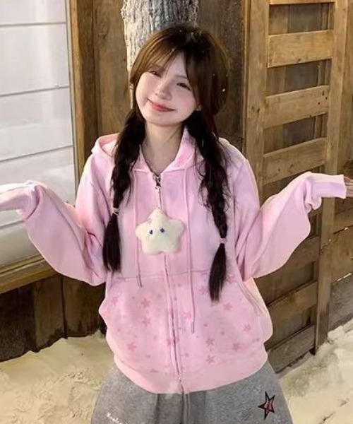 AVYL(アヴィル)の「星柄切り替えジップアップパーカー(パーカー・レディース・グレー/ピンク・M)」の8枚目の写真